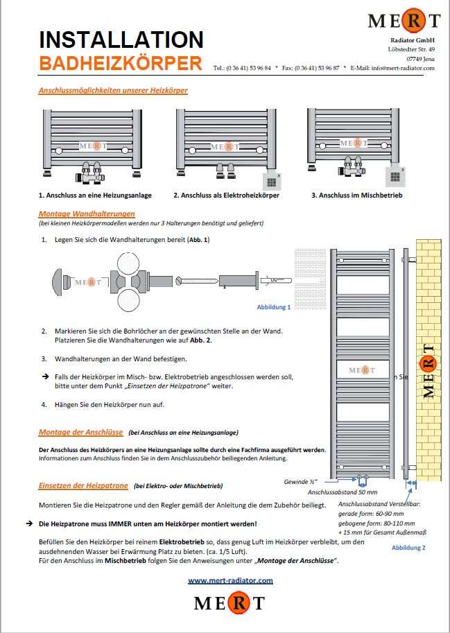 Badheizkörper mit Mittelanschluss Comfort Schwarz Gerade - Mert-Radiator GmbH