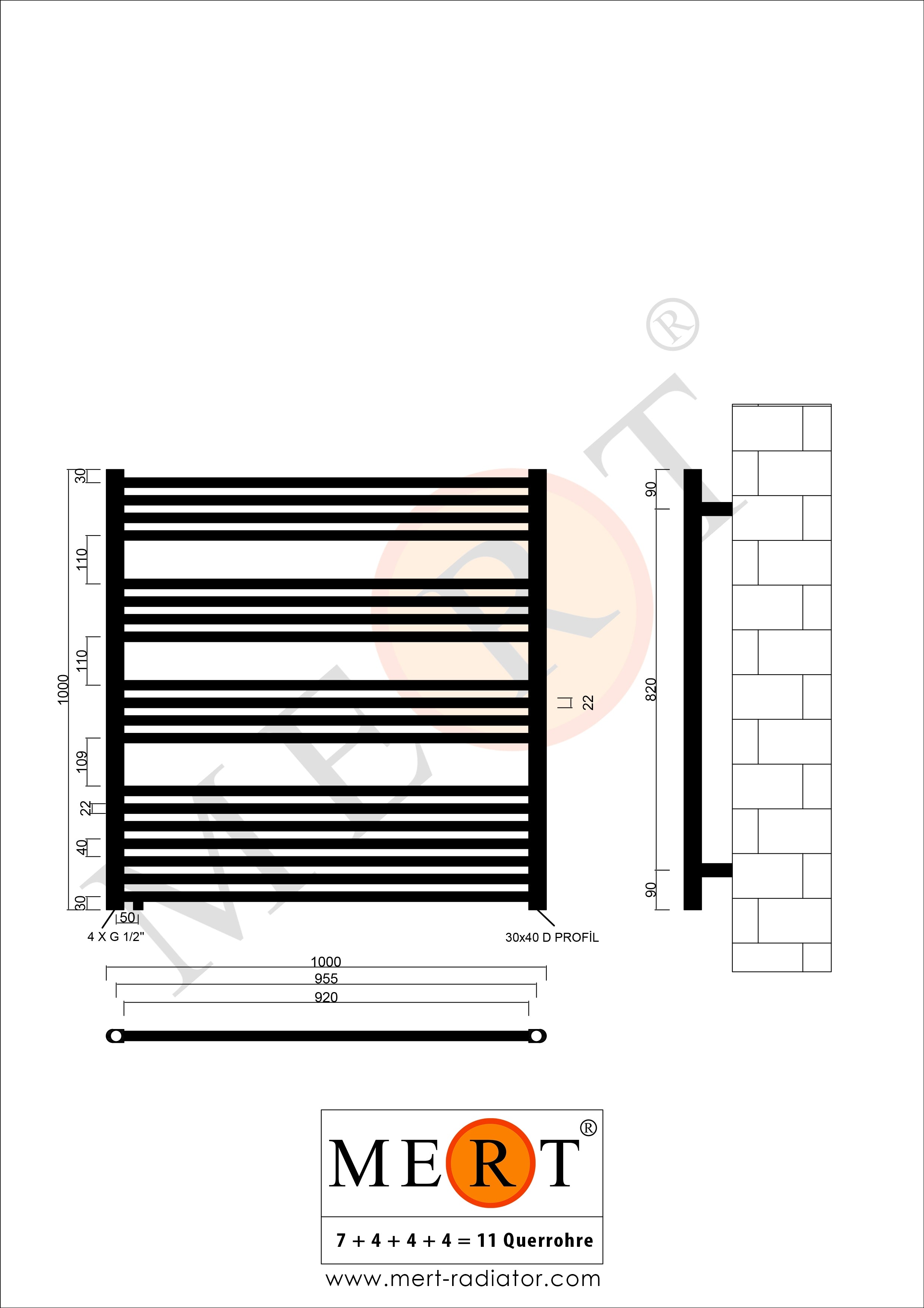 Badheizkörper Austausch AU mit Seitenanschluss Schwarz - Mert-Radiator GmbH