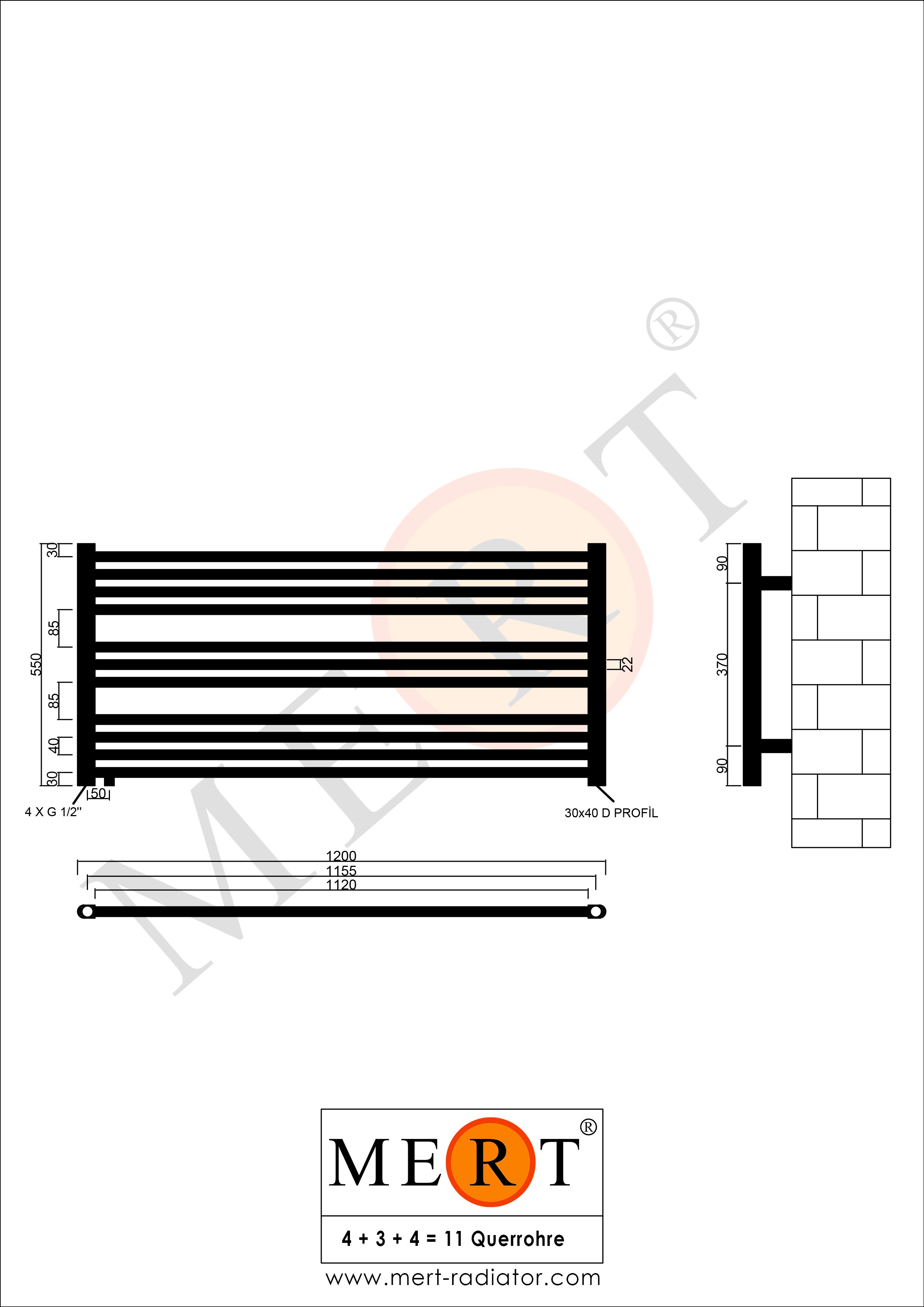 Badheizkörper Austausch AU mit Seitenanschluss Schwarz - Mert-Radiator GmbH