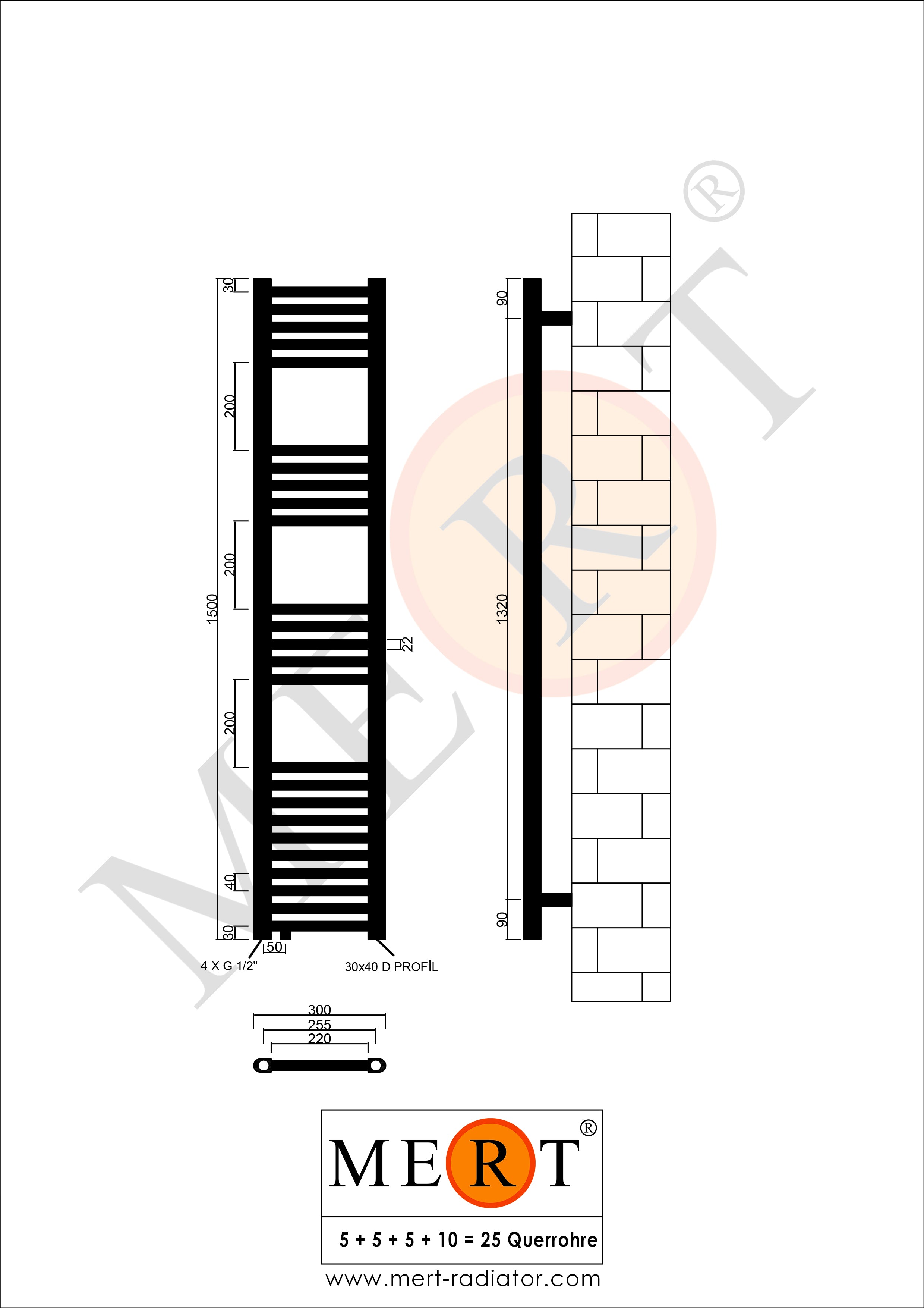 Badheizkörper Austausch AU mit Seitenanschluss Schwarz - Mert-Radiator GmbH
