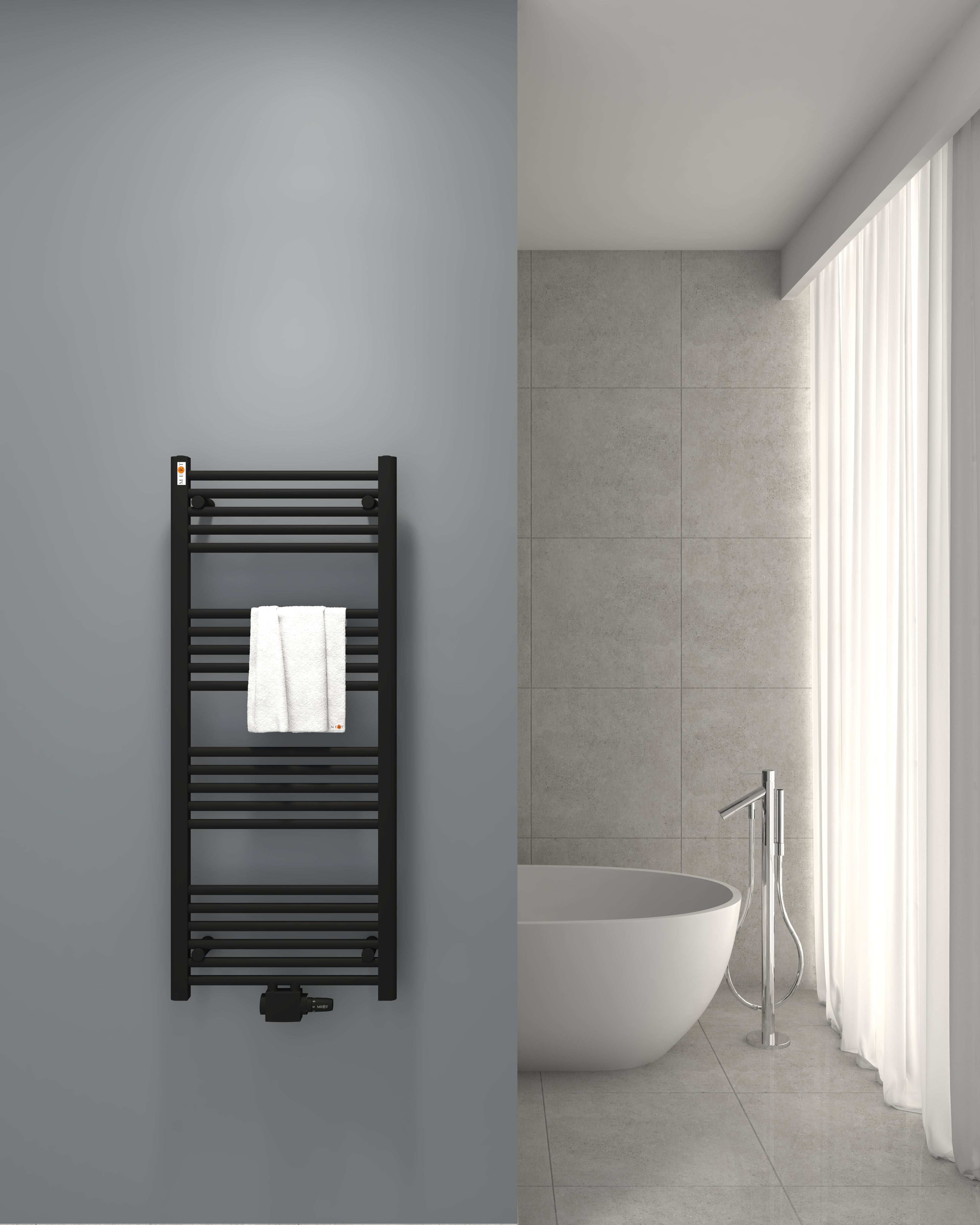 Badheizkörper mit Mittelanschluss Comfort Schwarz Gerade