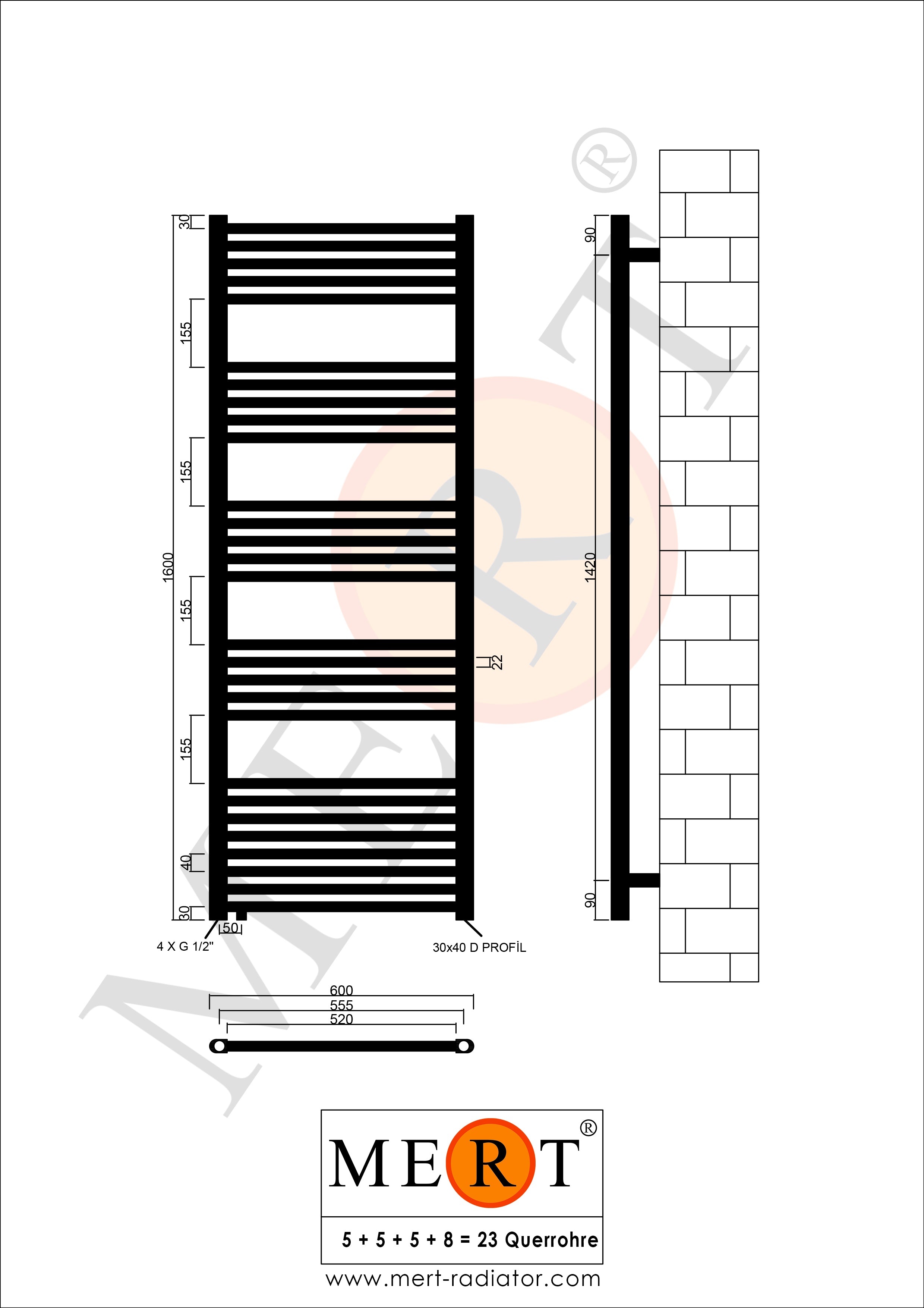 Badheizkörper Austausch AU mit Seitenanschluss Schwarz - Mert-Radiator GmbH