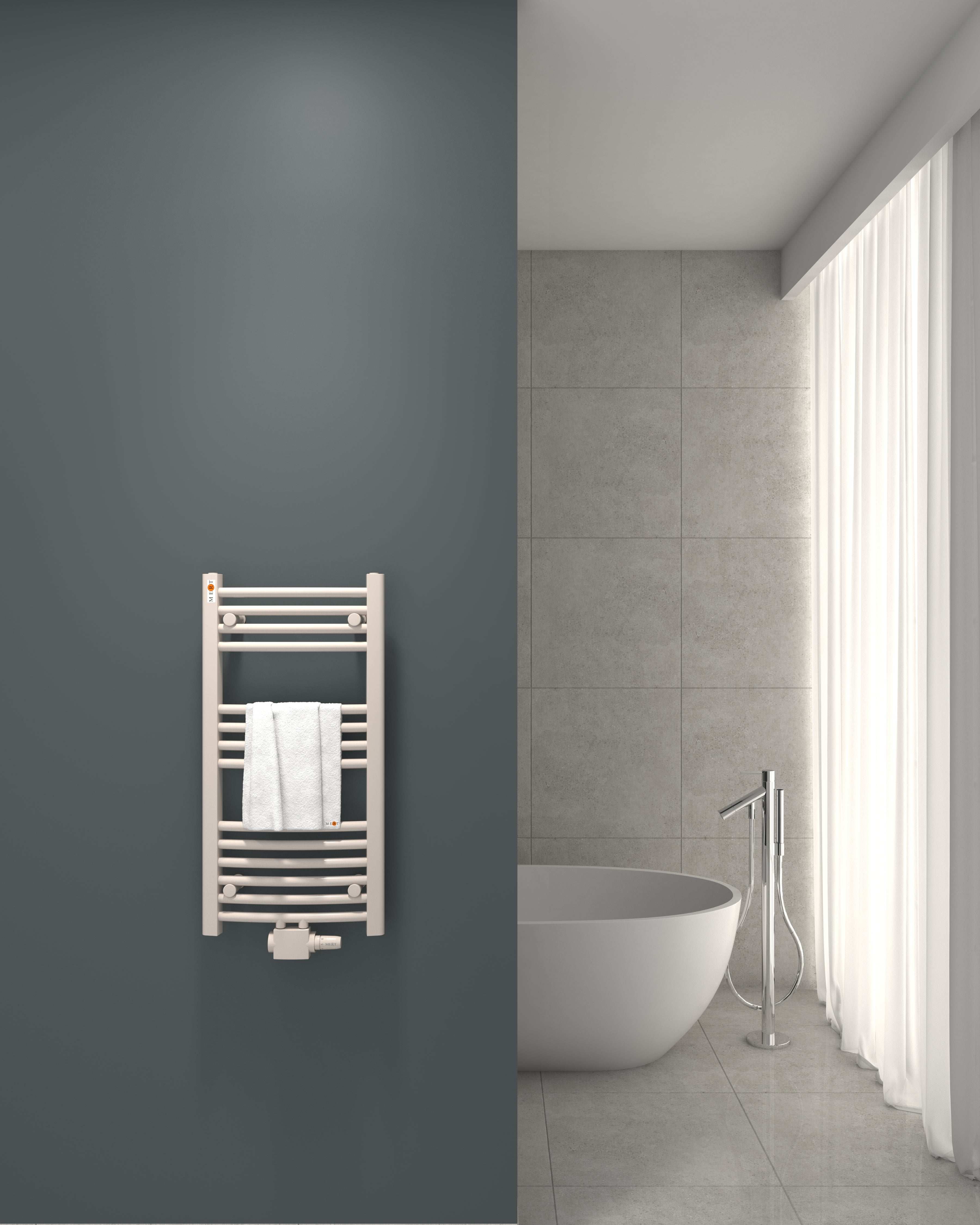 Badheizkörper mit Mittelanschluss Comfort Weiss Gebogen