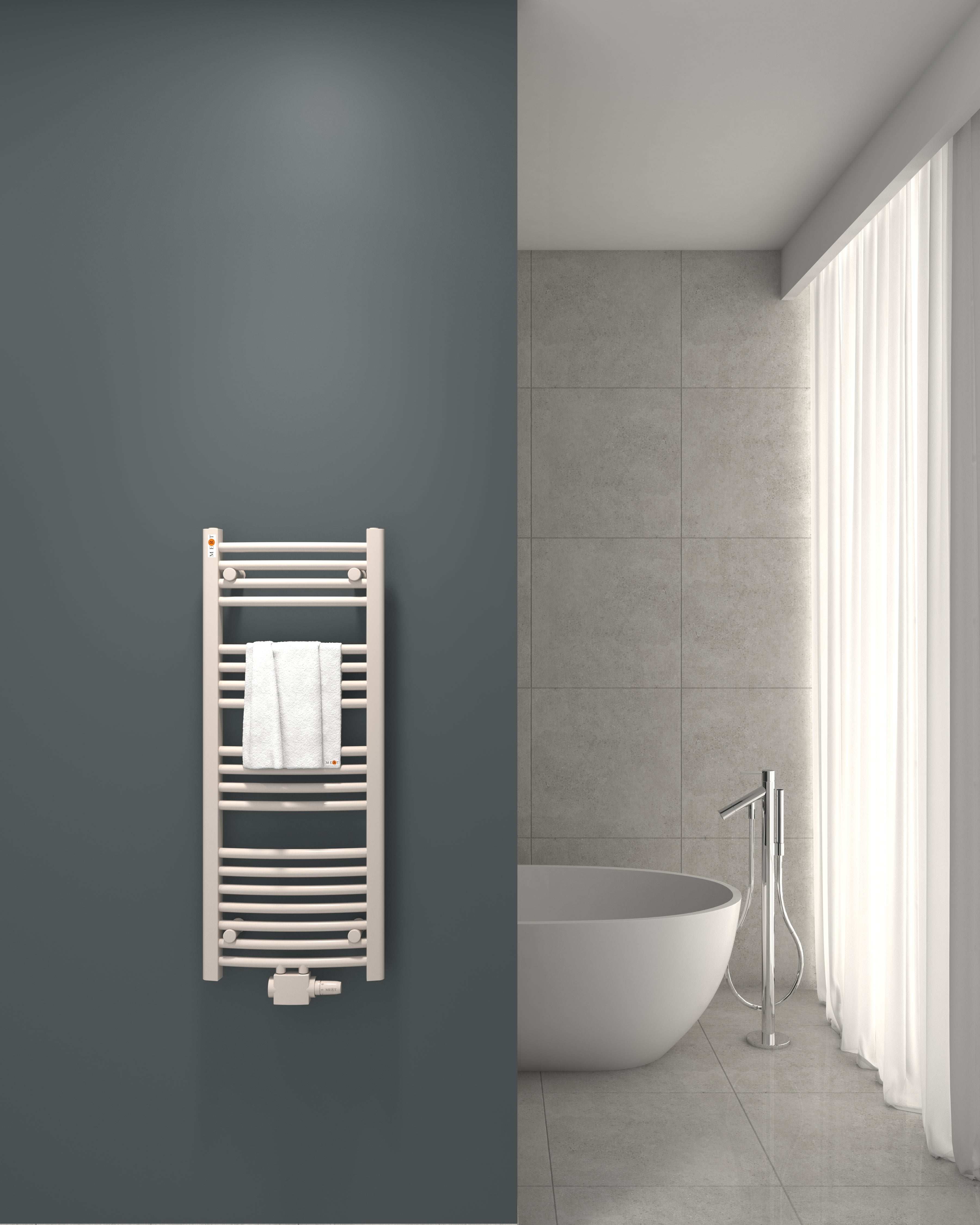 Badheizkörper mit Mittelanschluss Comfort Weiss Gebogen