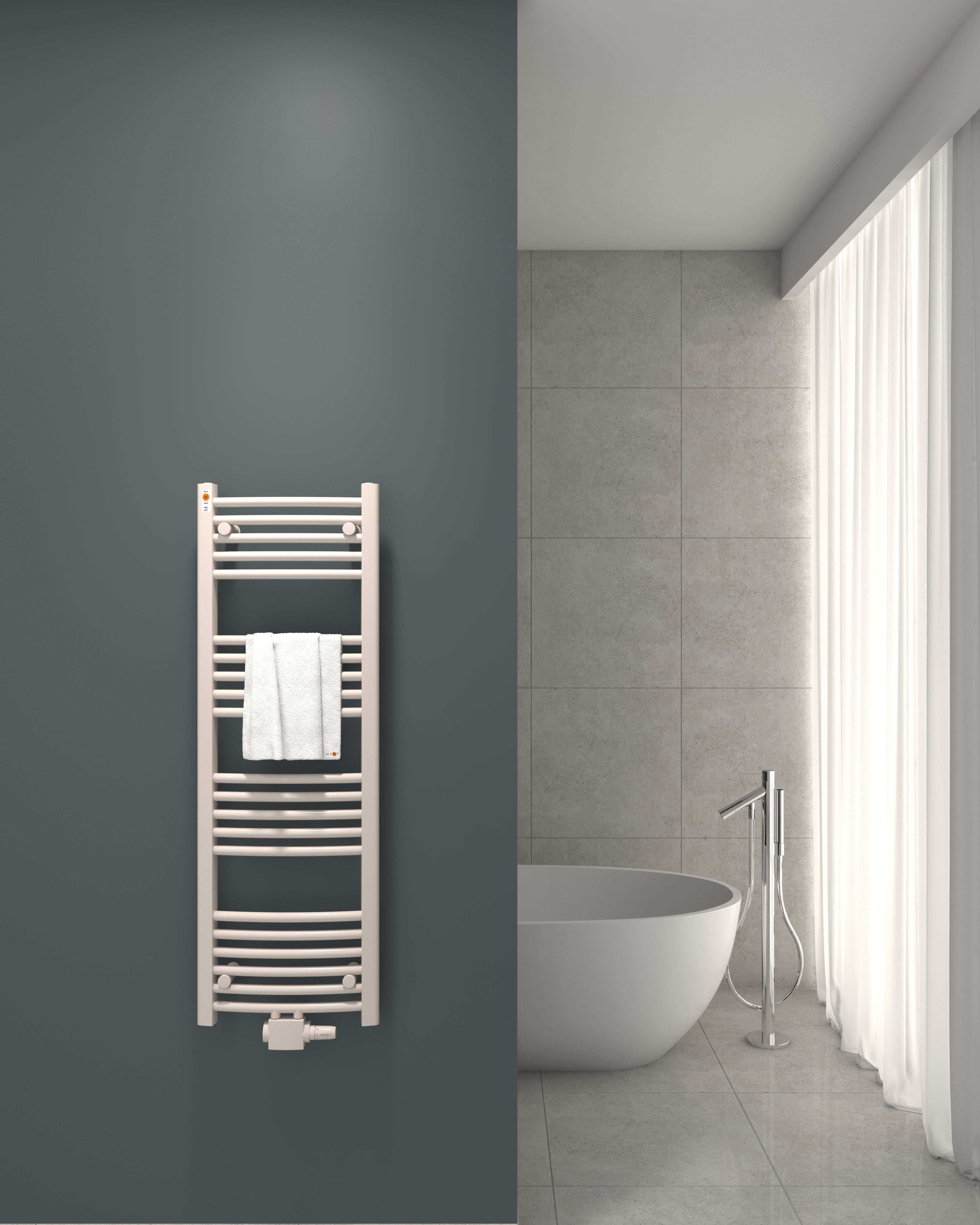 Badheizkörper mit Mittelanschluss Comfort Weiss Gebogen