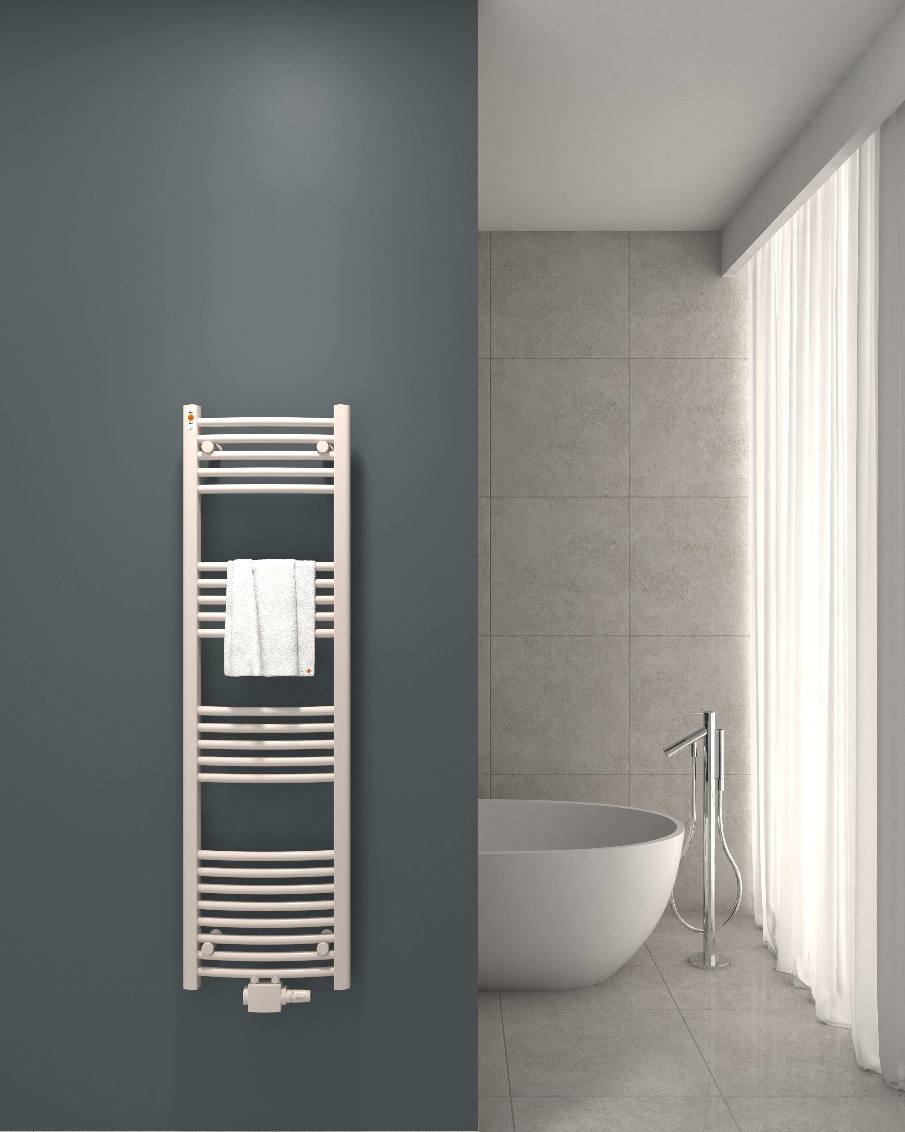 Badheizkörper mit Mittelanschluss Comfort Weiss Gebogen