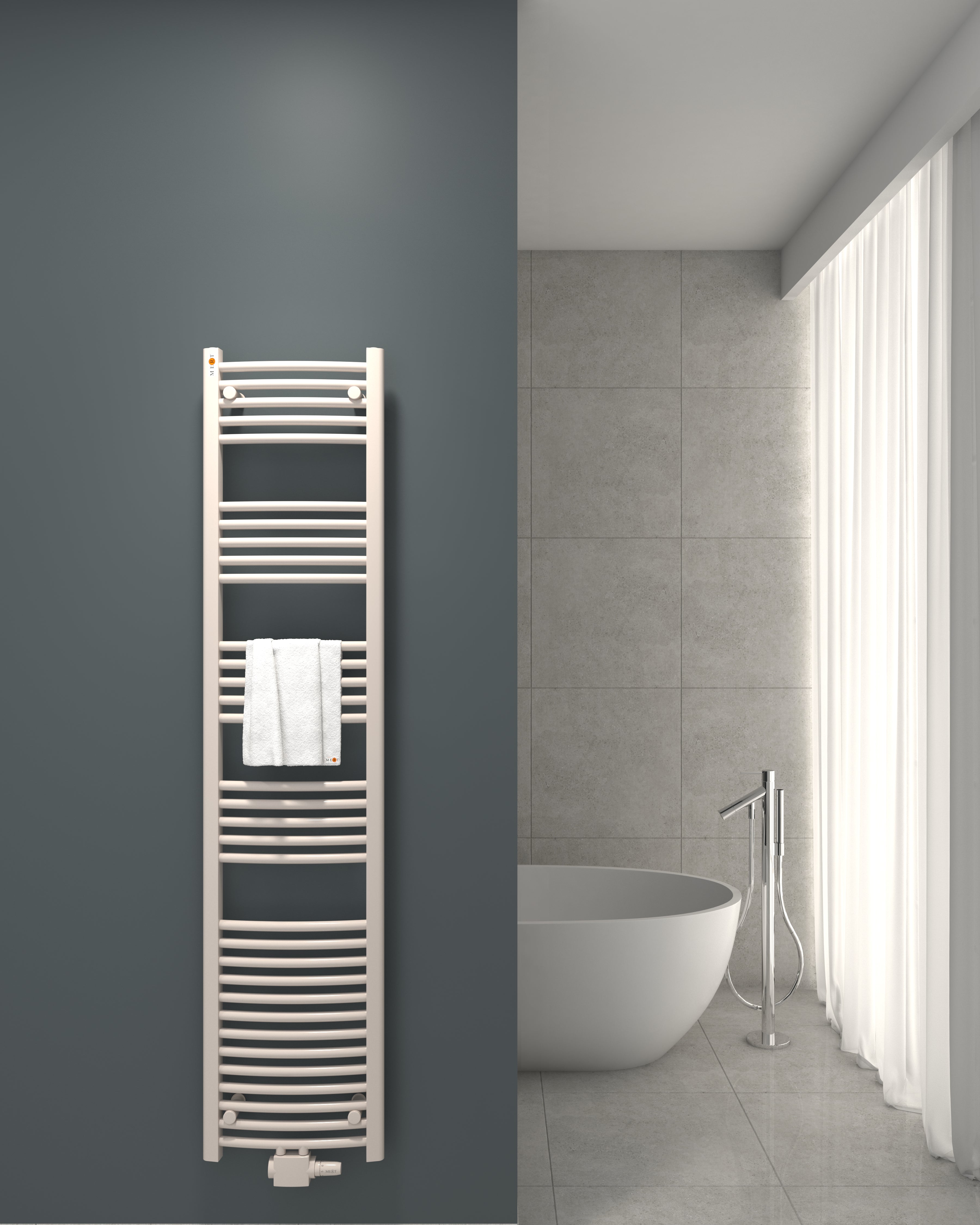 Badheizkörper mit Mittelanschluss Comfort Weiss Gebogen