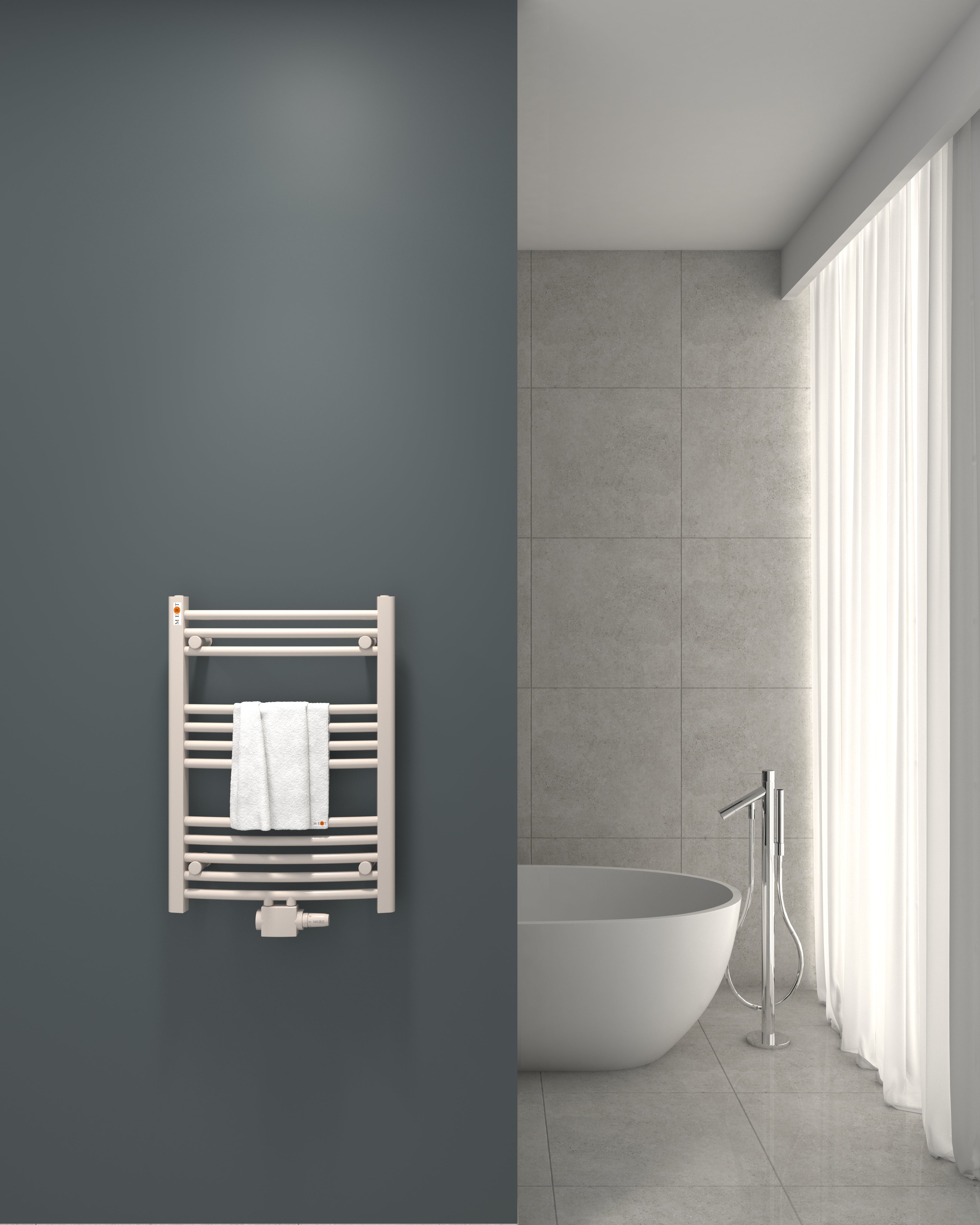 Badheizkörper mit Mittelanschluss Comfort Weiss Gebogen