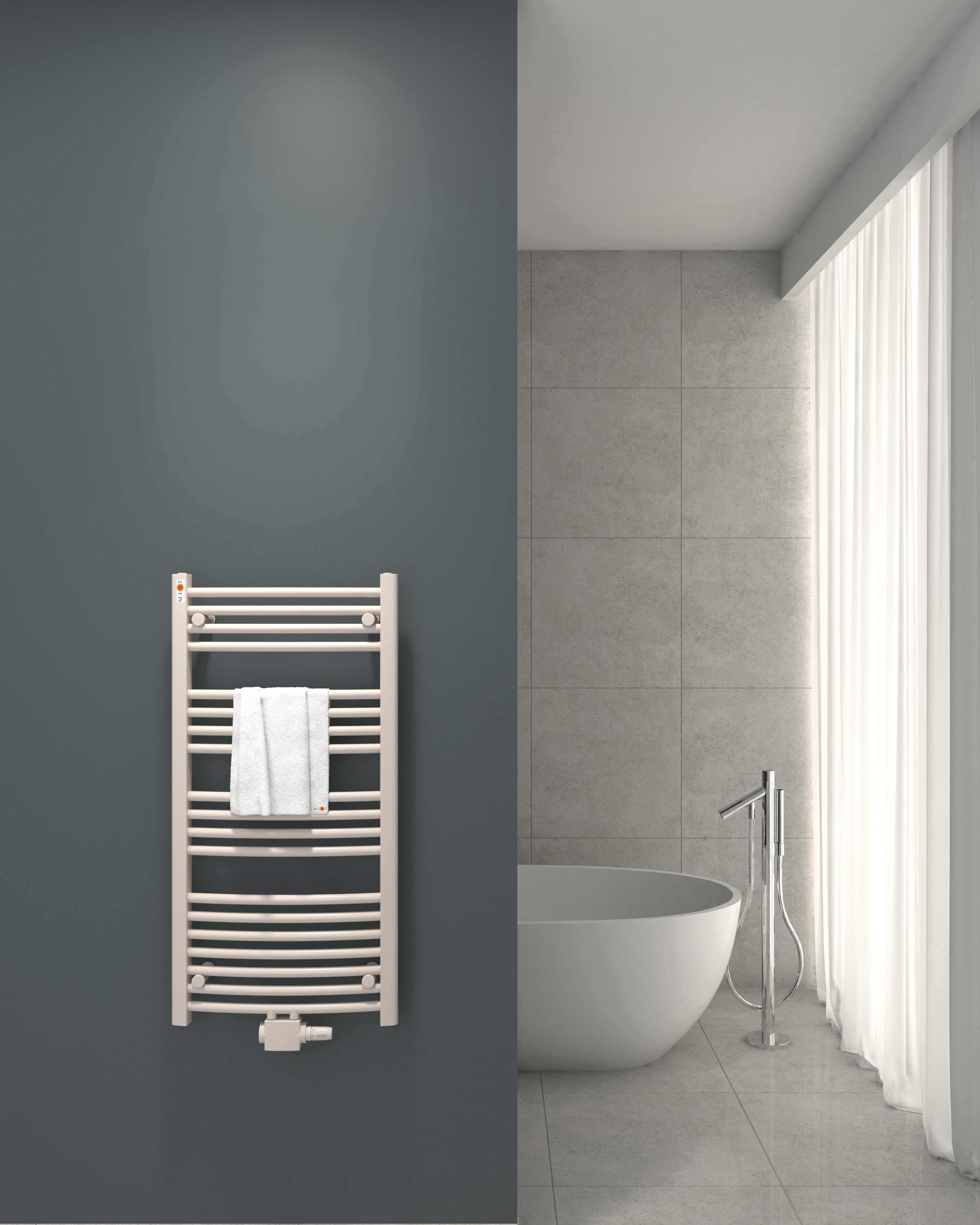 Badheizkörper mit Mittelanschluss Comfort Weiss Gebogen