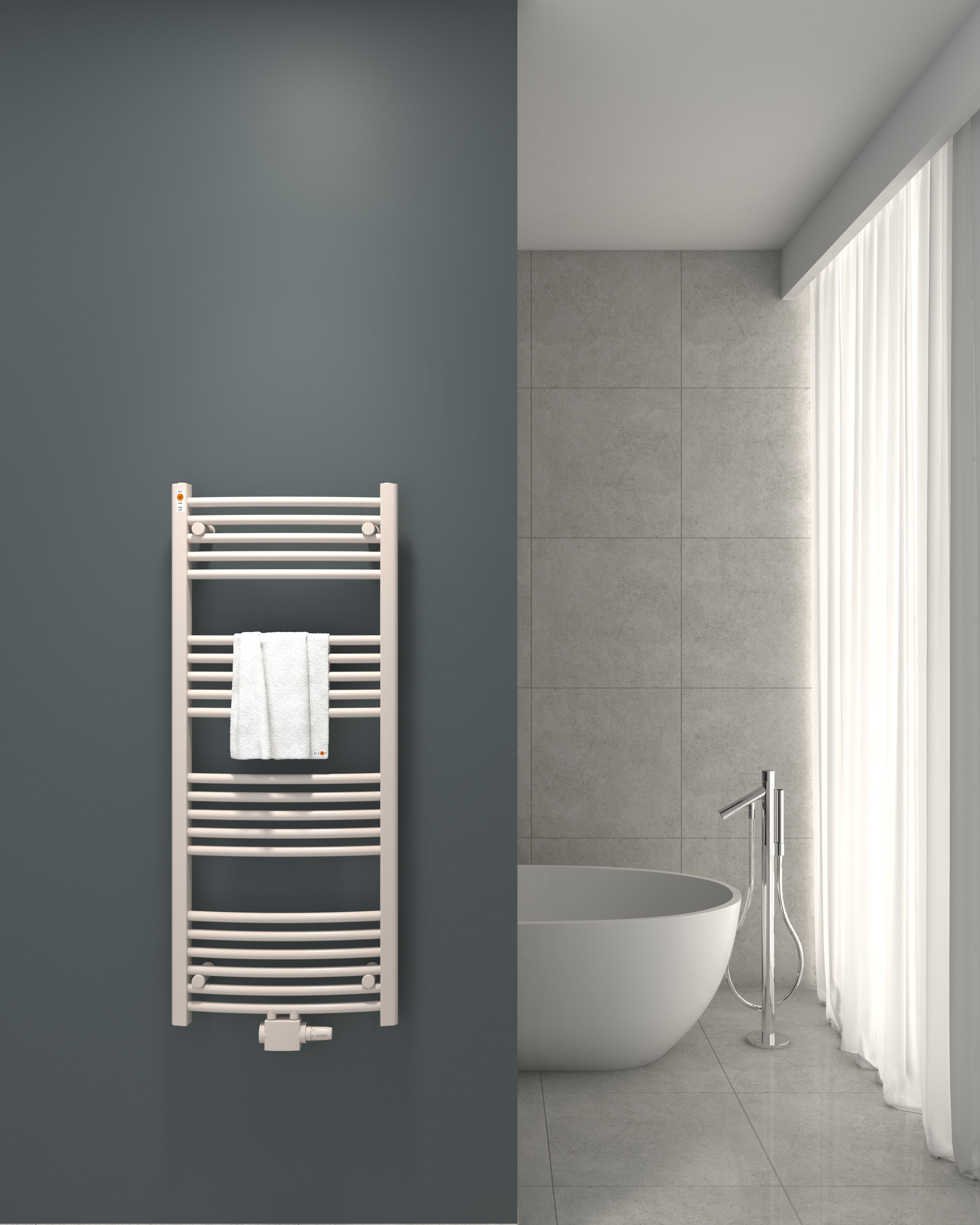 Badheizkörper mit Mittelanschluss Comfort Weiss Gebogen