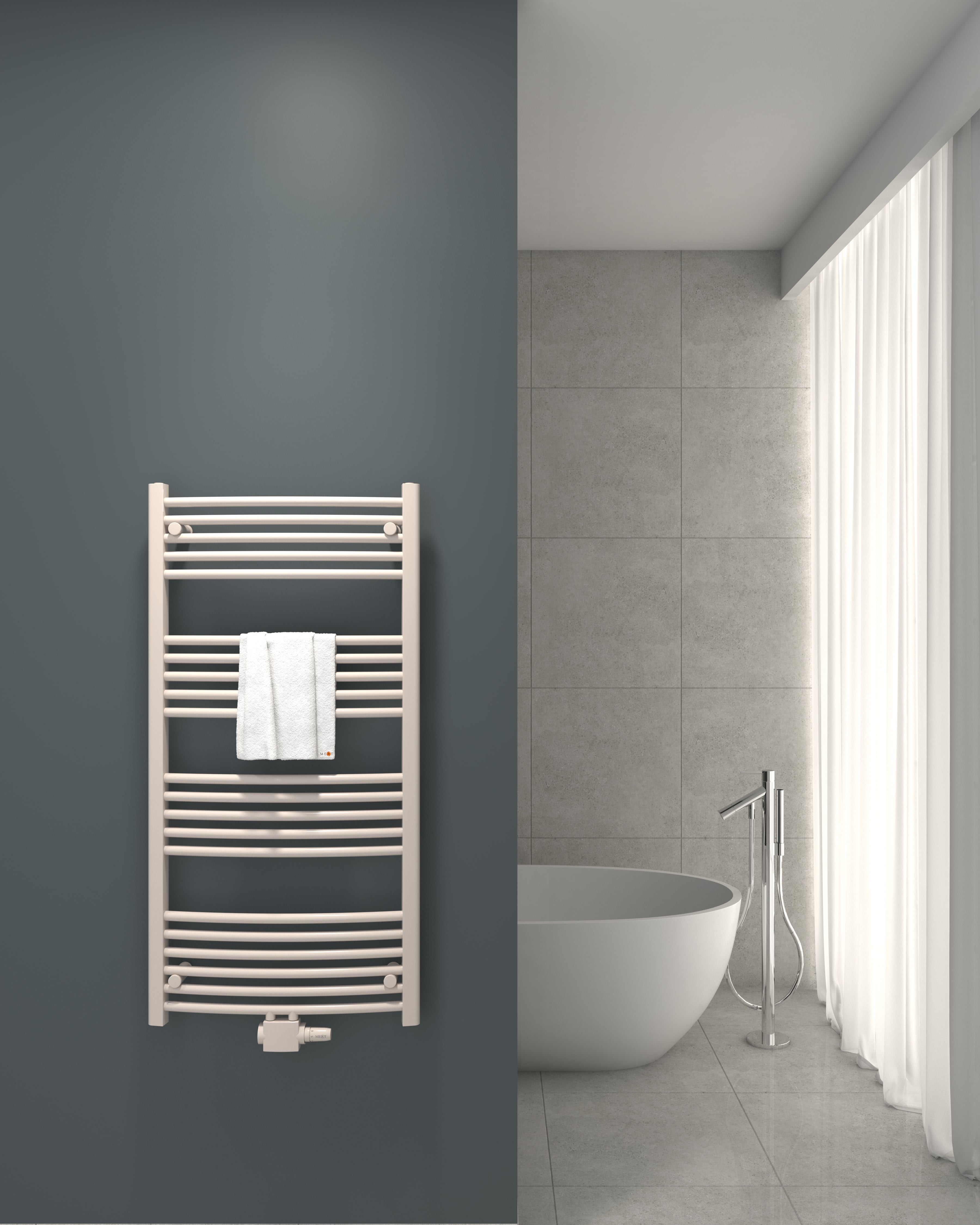 Badheizkörper mit Mittelanschluss Comfort Weiss Gebogen