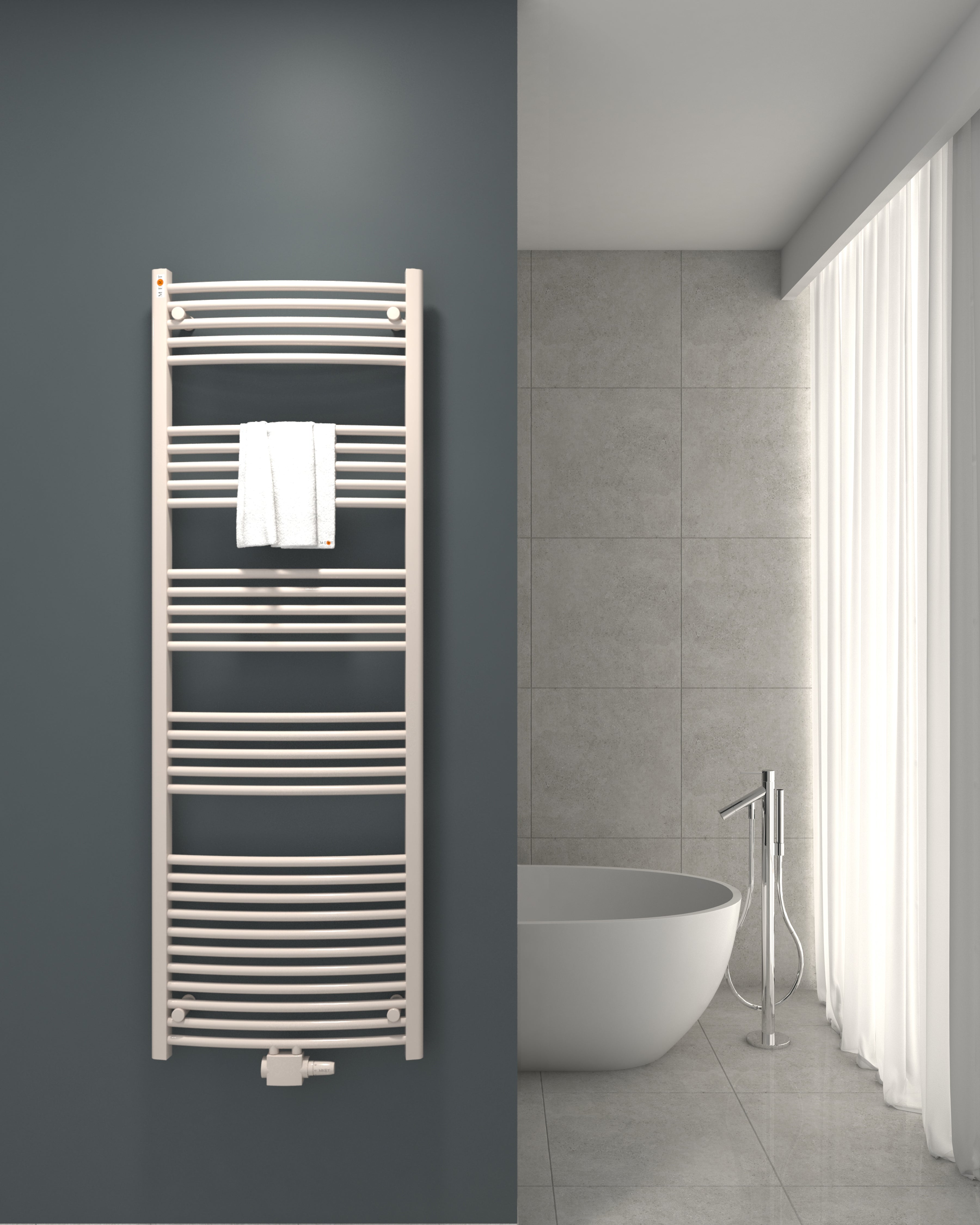 Badheizkörper mit Mittelanschluss Comfort Weiss Gebogen