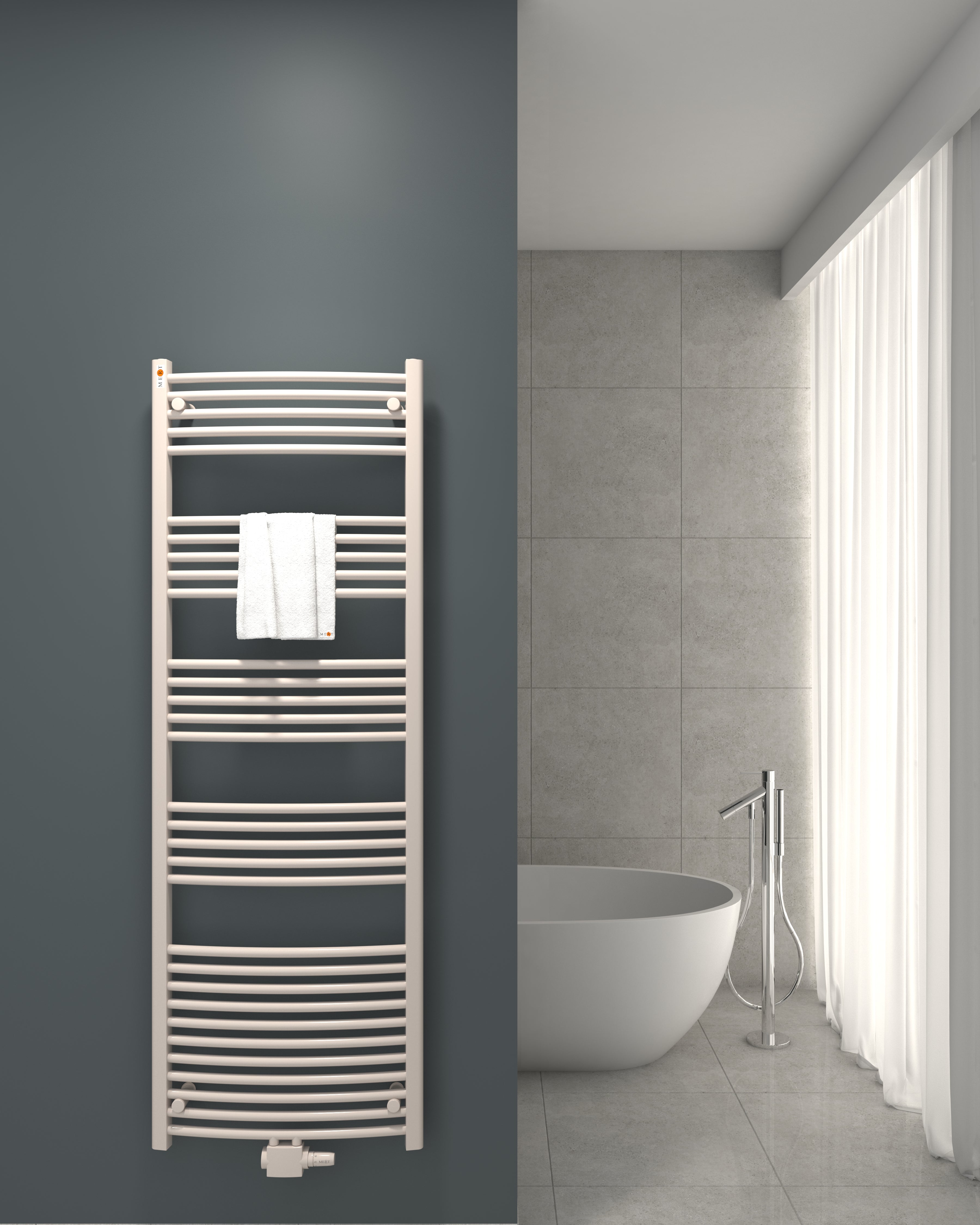 Badheizkörper mit Mittelanschluss Comfort Weiss Gebogen