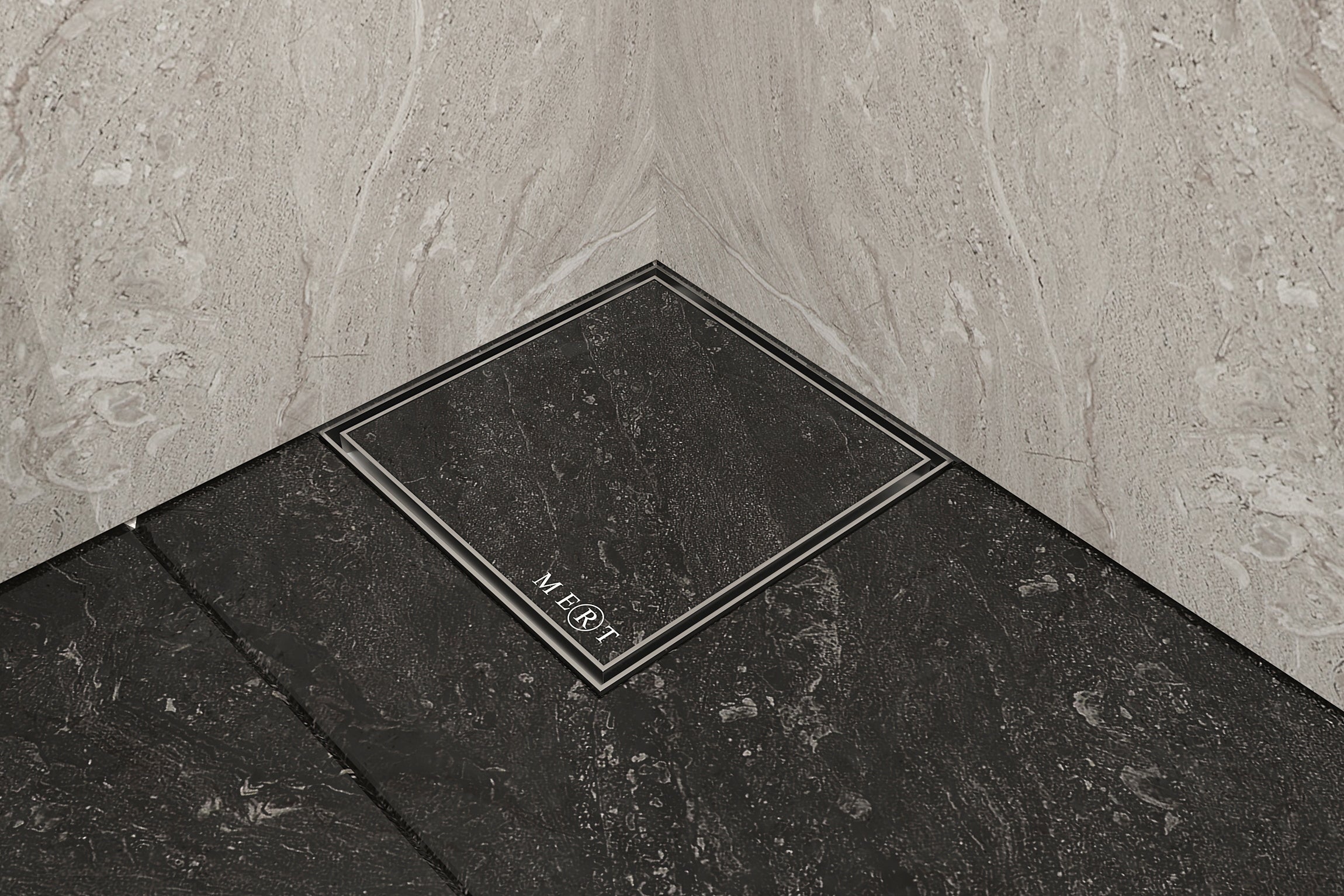 Mert Bodenablauf Aufsatz Design Fliesen mit Edelstahl Rahmen 200x200 mm