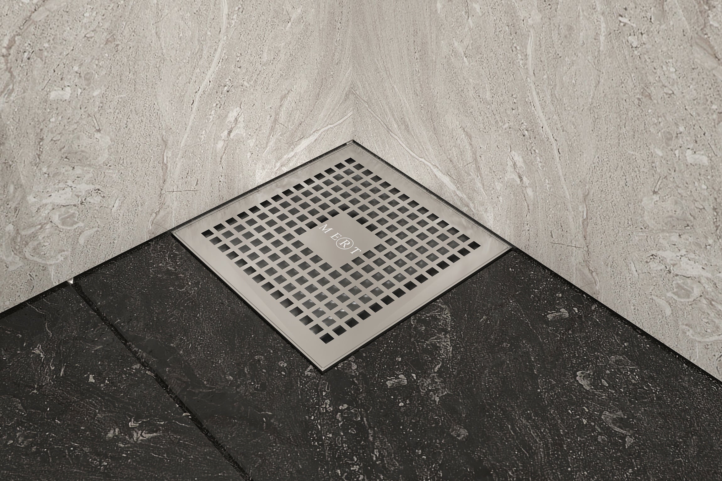 MERT Ultra Flach Bodenablauf Design "Kare" komplett aus Edelstahl 300x300 mm,