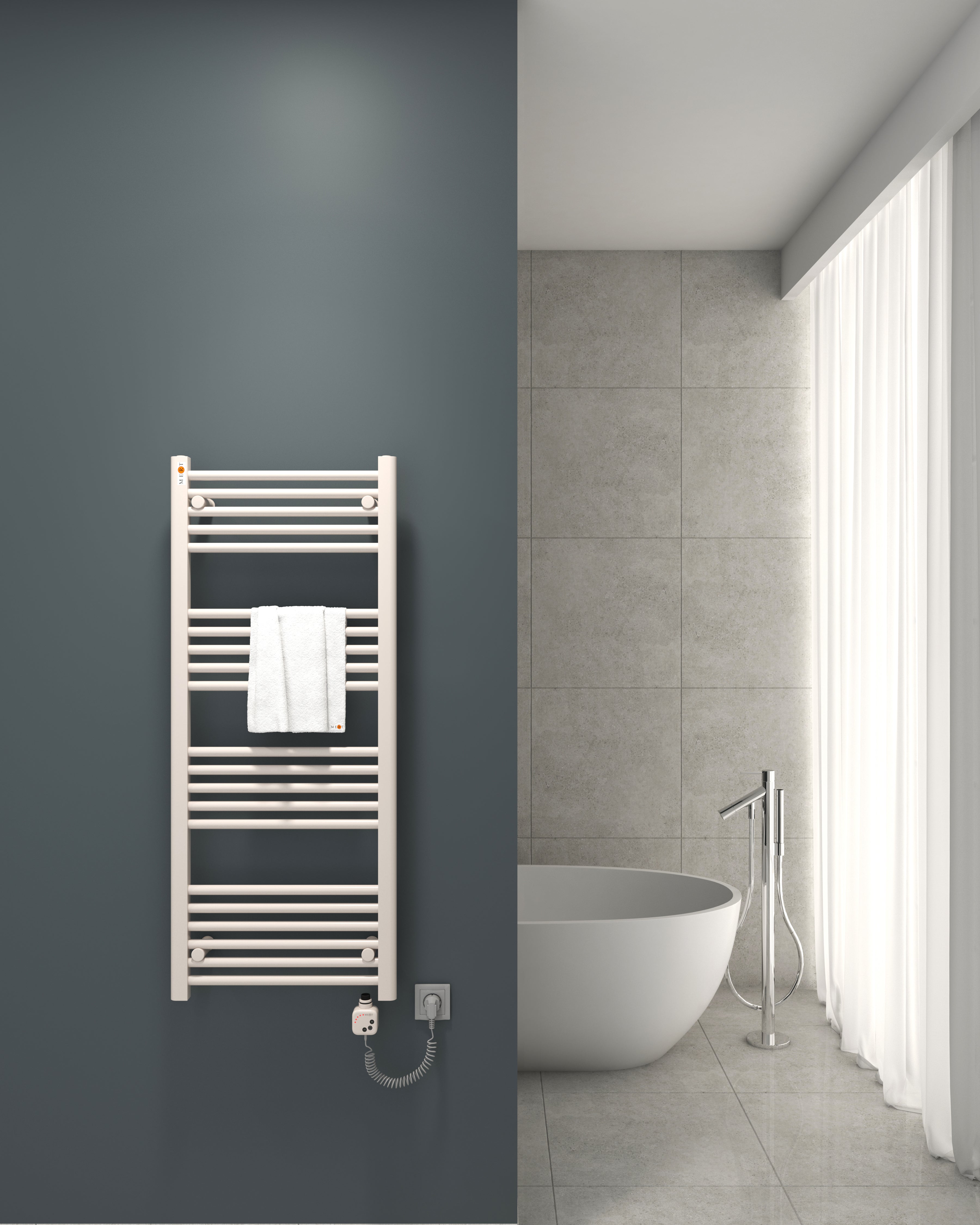 Mert Elektro Badheizkörper weiß Heizstab + KMX1-Regler