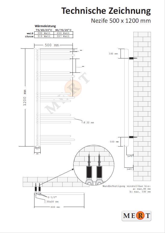Mert Design Badheizkörper Modell NEZIFE mit Seitenanschluss