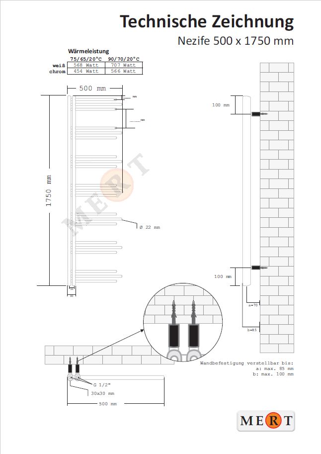 Mert Design Badheizkörper Modell NEZIFE mit Seitenanschluss