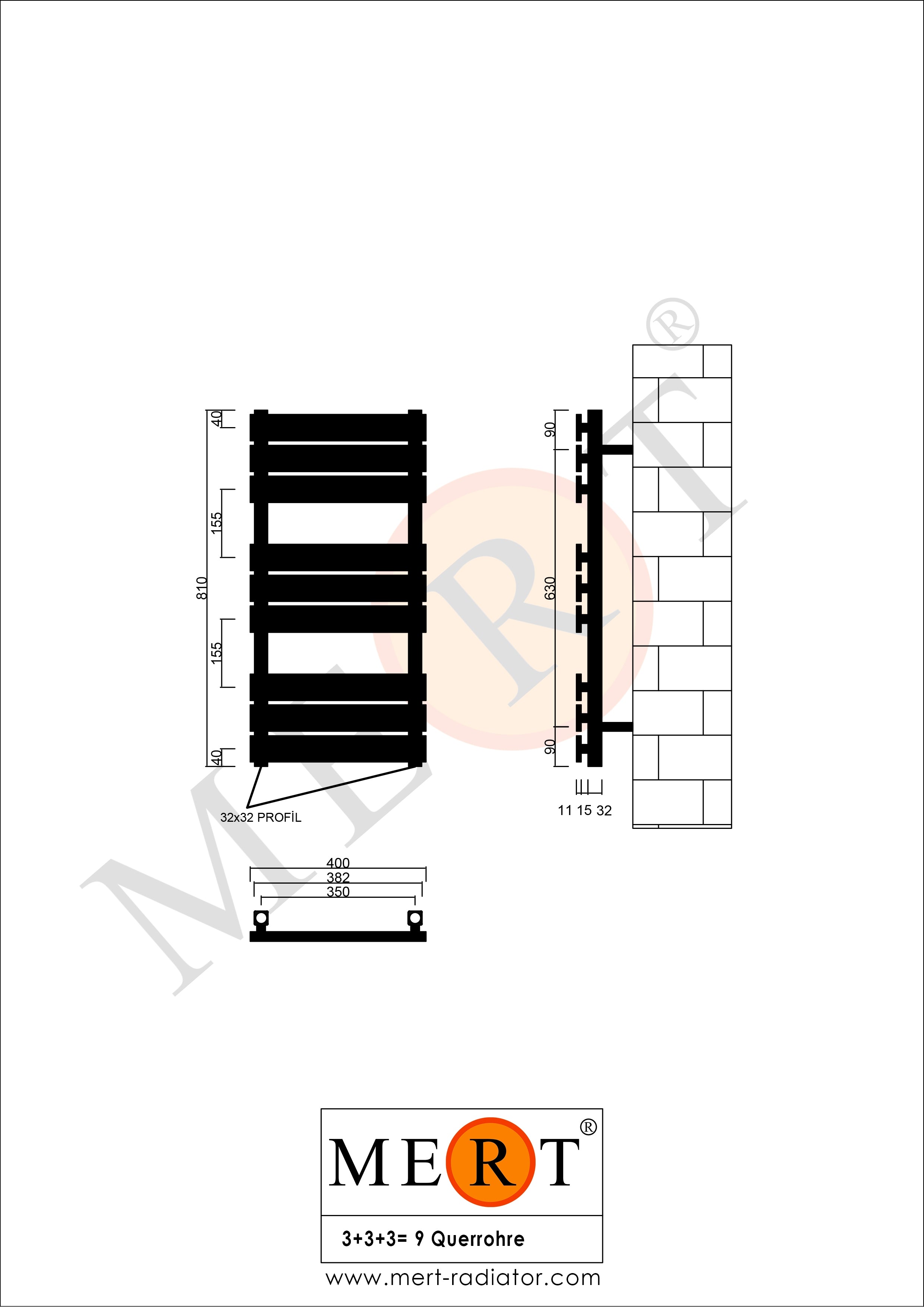 Badheizkörper Flacho mit Mittelanschluss Weiß