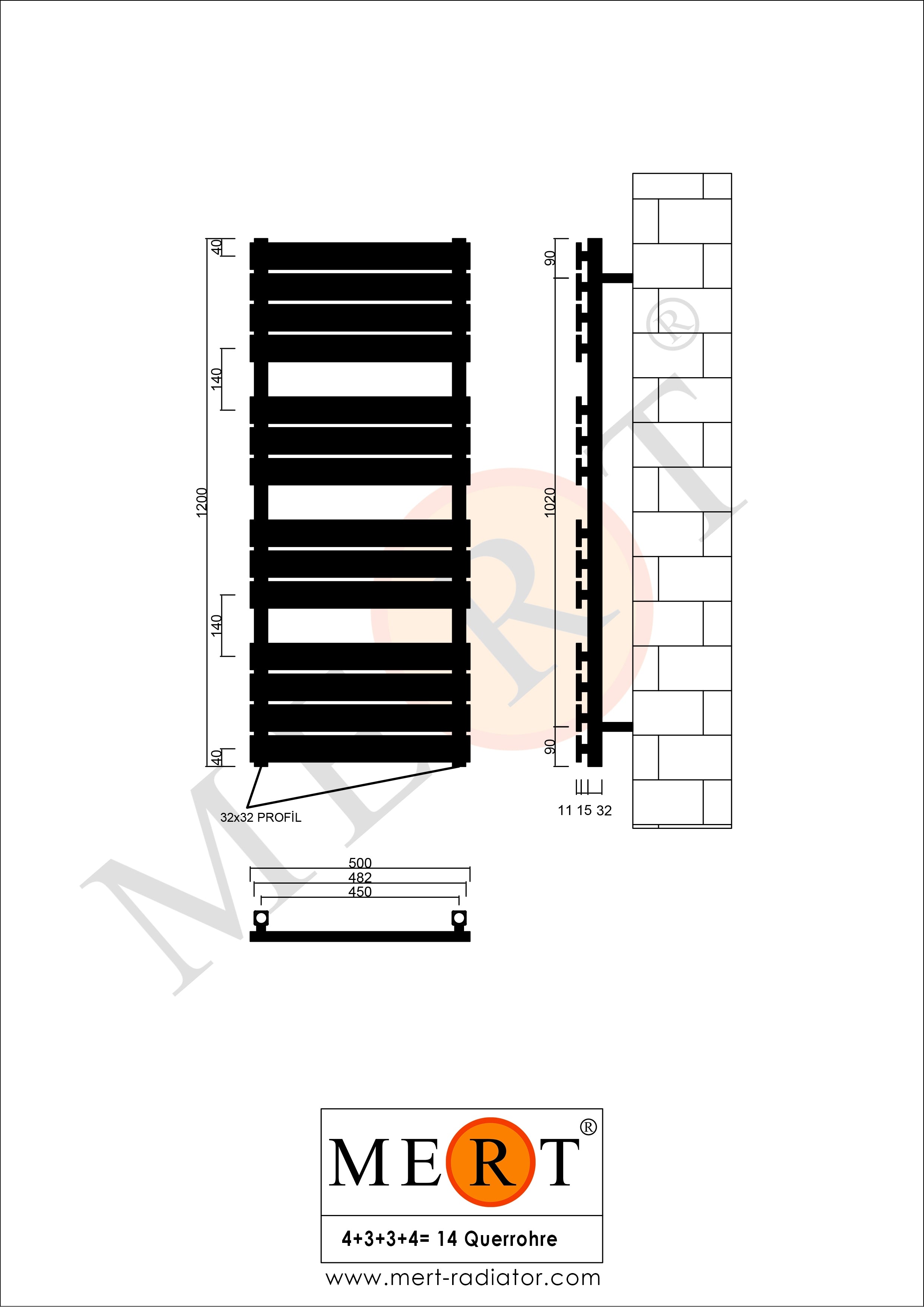 Badheizkörper Flacho mit Mittelanschluss Weiß