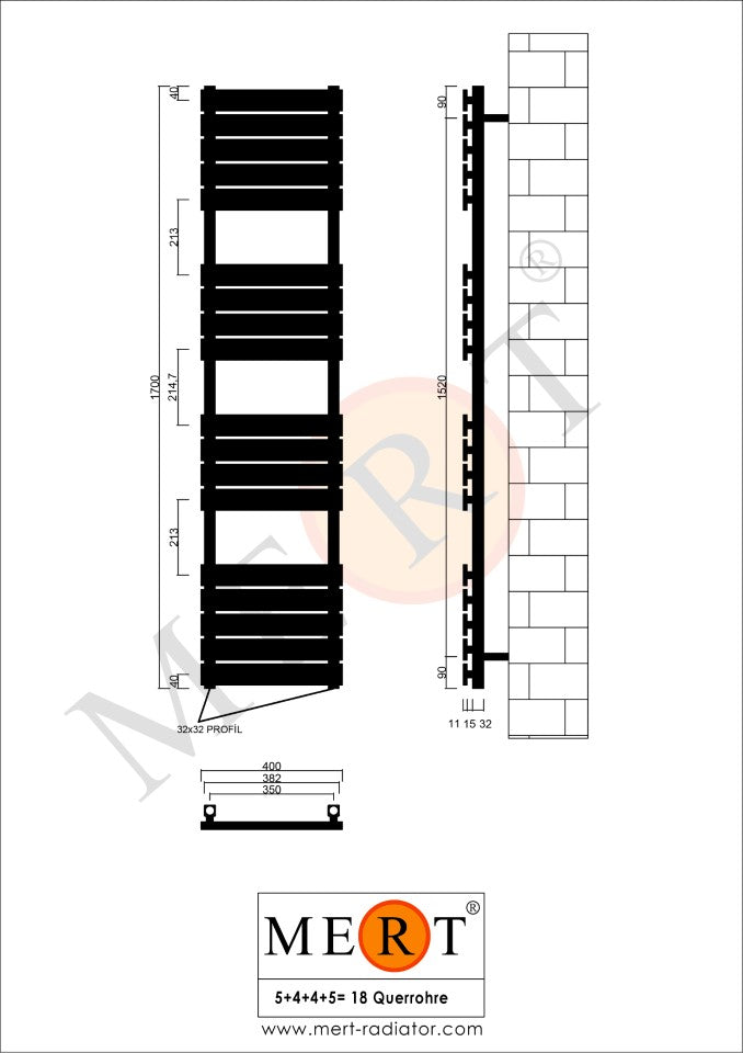Badheizkörper Flacho mit Mittelanschluss Weiß