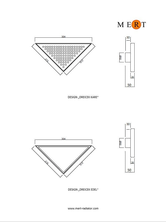 MERT Ultra Flach Bodenablauf Design "Dreieck Edel" komplett aus Edelstahl
