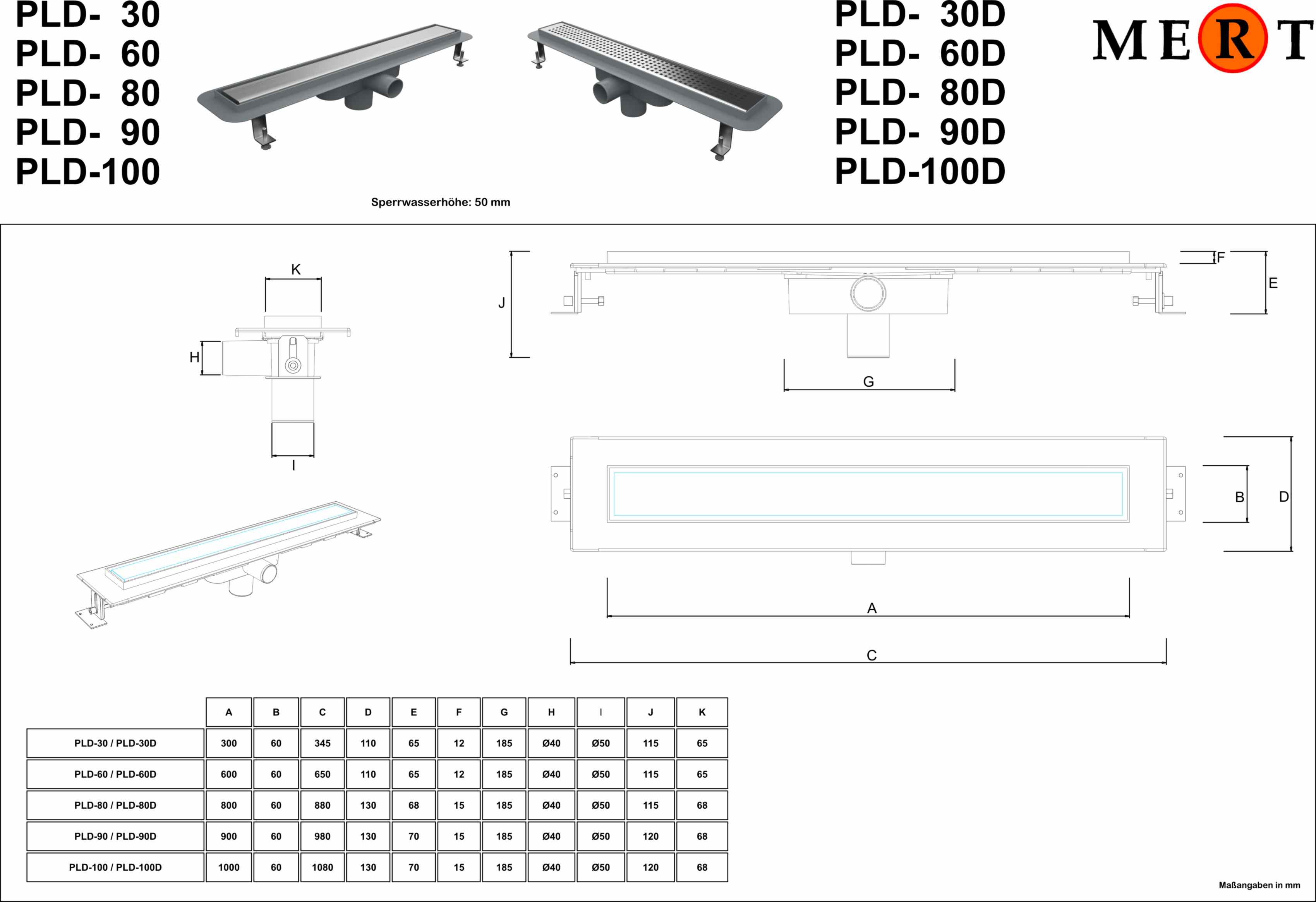 MERT Duschrinne design "Linear" mit Edelstahlrost, gebürstet