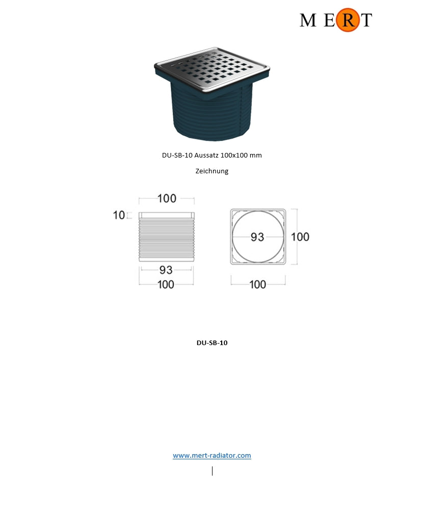 MERT Ablaufaufsatz mit Edelstahlrost und Rahmen "Square", 100x100 mm, ohne Flansch