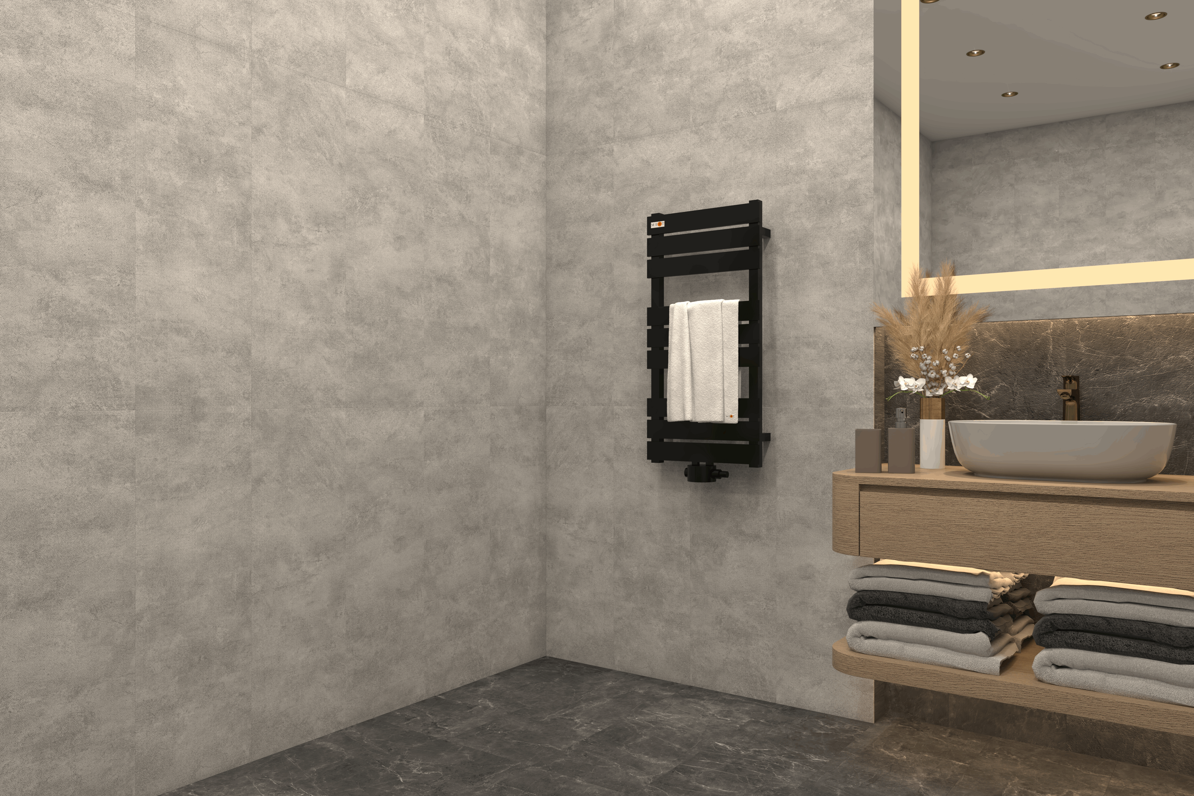 Badheizkörper Flacho mit Mittelanschluss Schwarz