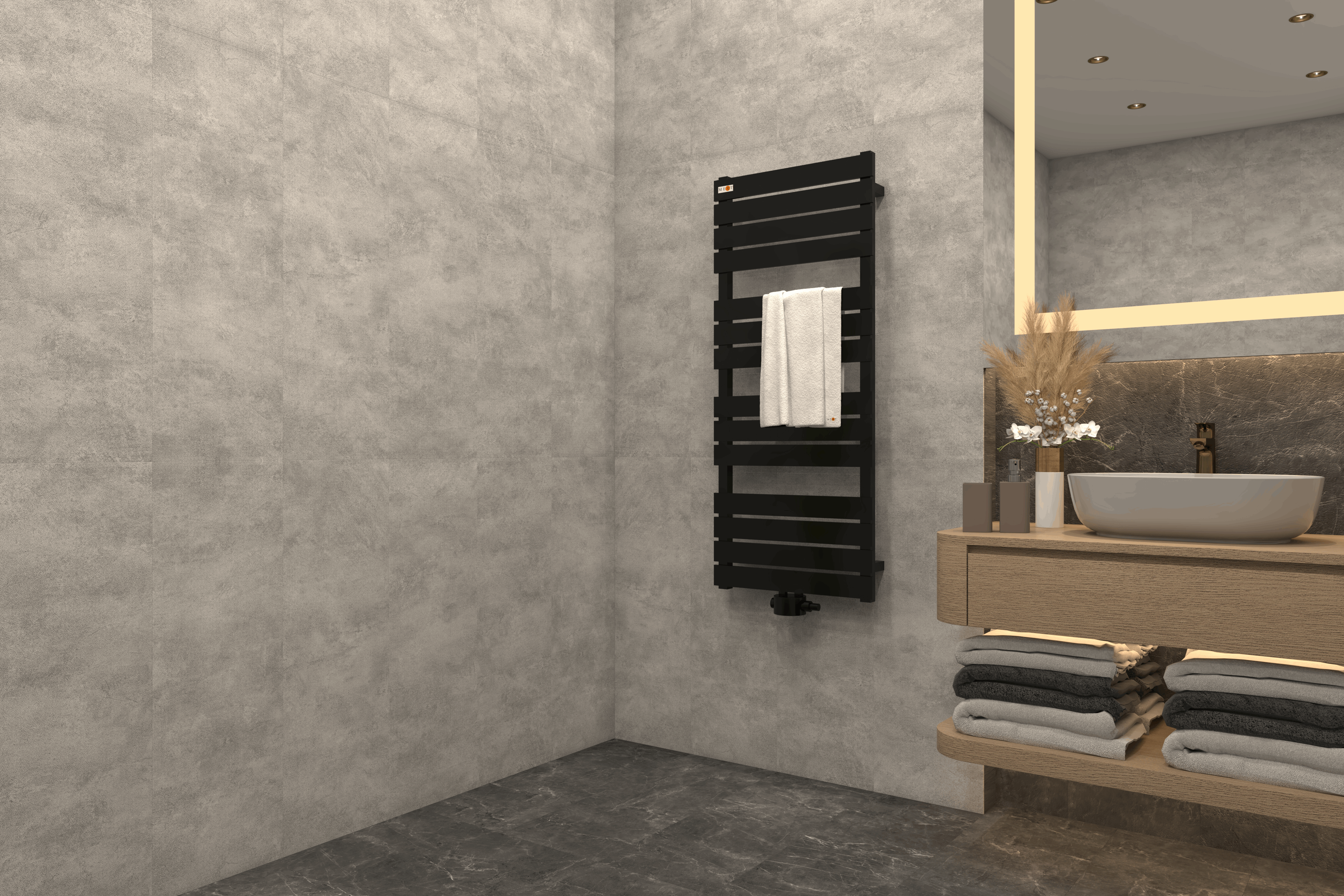 Badheizkörper Flacho mit Mittelanschluss Schwarz