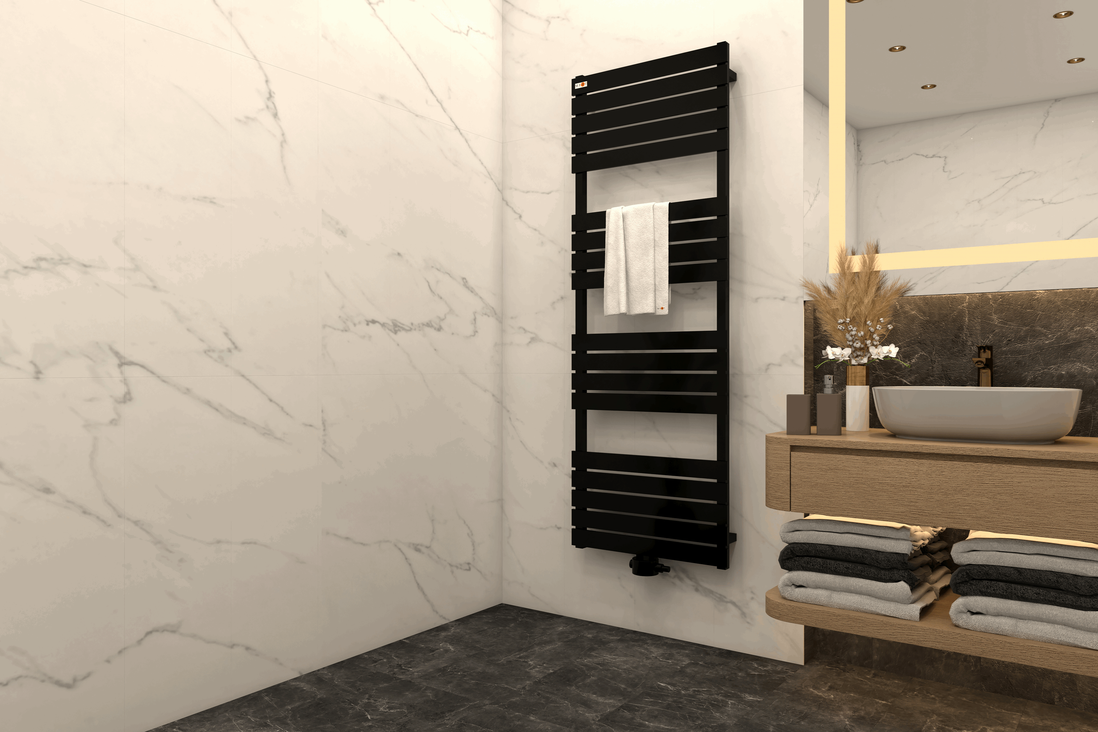 Badheizkörper Flacho mit Mittelanschluss Schwarz