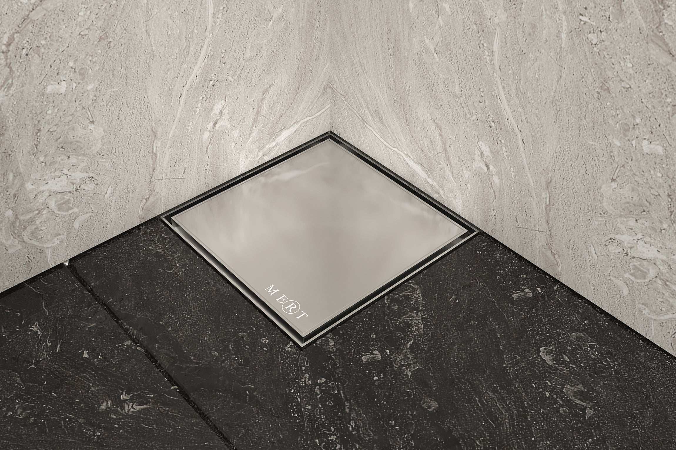 Mert Bodenablauf Aufsatz Design "Edel" mit Edelstahlrost und Rahmen 200x200 mm ohne Flansch