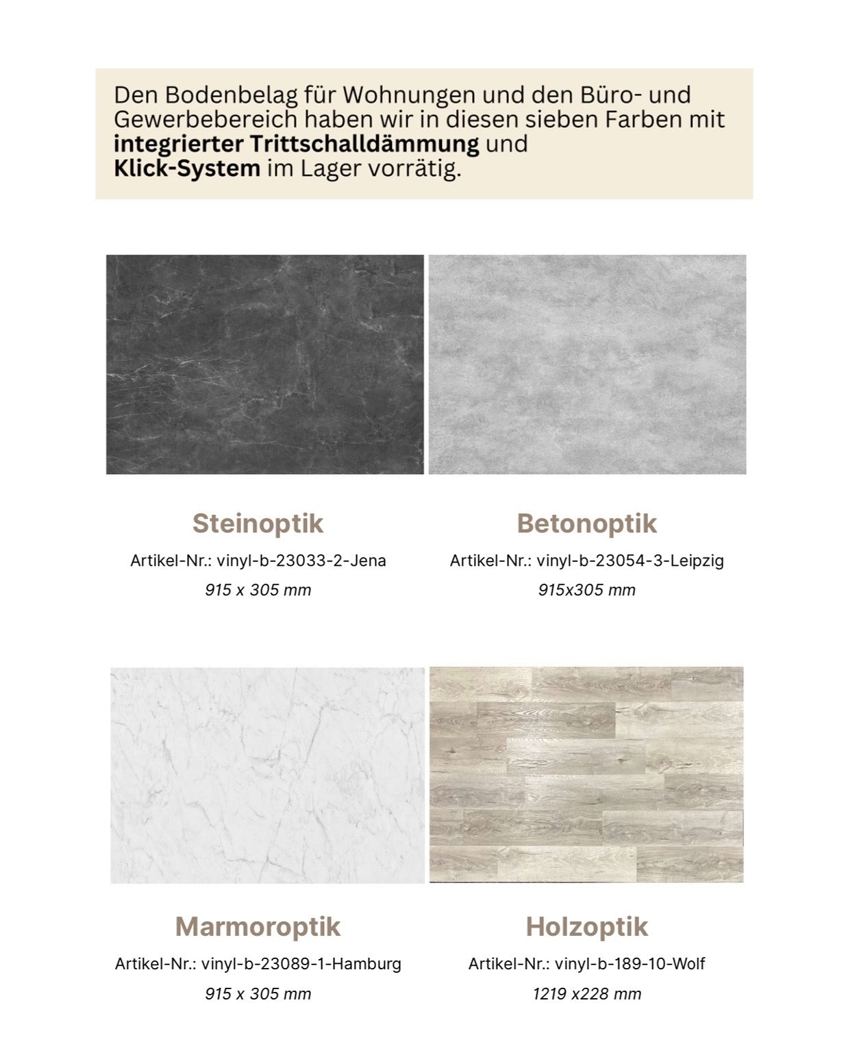 MERT Hart Vinyl Bodenbelag, Modell Holzoptik BERLIN, inkl. integrierte Trittschalldämmung, 0,55 mm, Nutzungsklasse 33, TOP Qualität