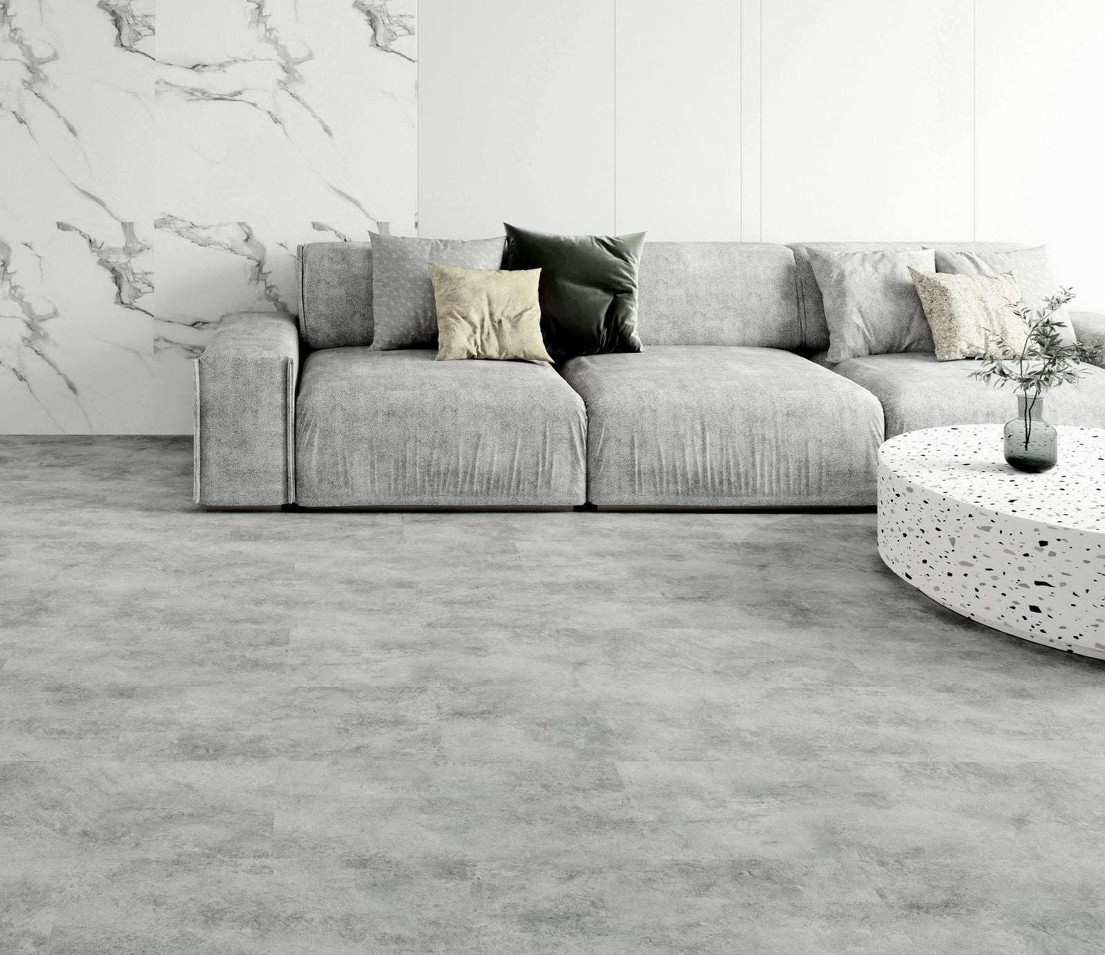 MERT Hart Vinyl Bodenbelag, Modell Betonoptik LEIPZIG, inkl. integrierte Trittschalldämmung, 0,55 mm, Nutzungsklasse 33, TOP Qualität