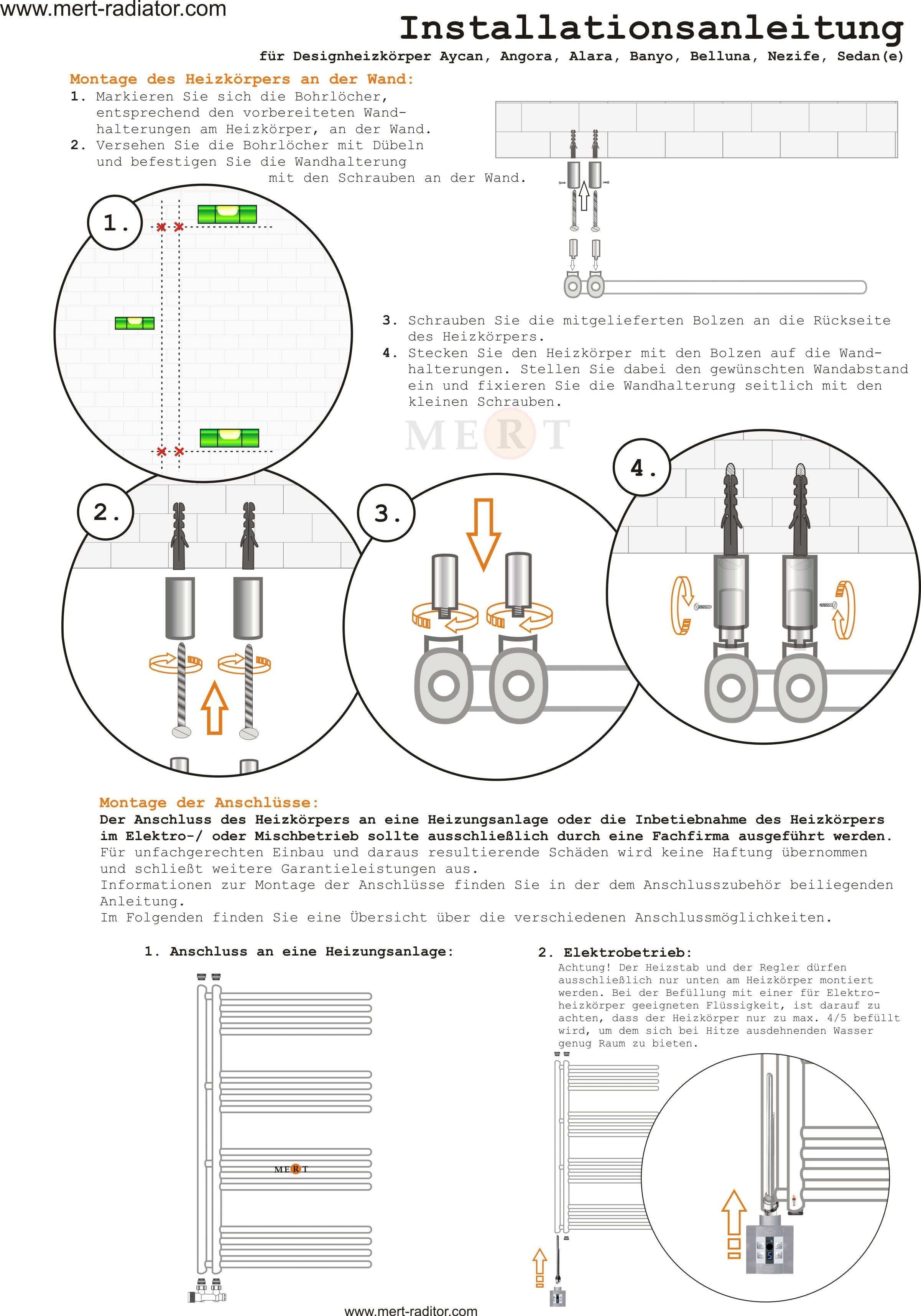 Mert Design Badheizkörper Modell Belluna mit Mittelanschluss